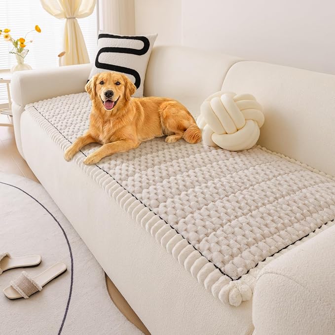 Faux Fur Couch Cover for Dogs Washable, Soft Cozy Non Slip Sectional Sofa Cover, Pet Couch Covers for 3 Cushion Sofa L Shaped, Furniture Protector for Pets Kids(Ivory,28"x94") by WelcometoXSlive