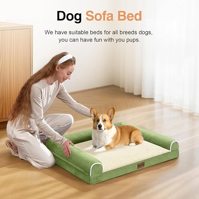 NANUYA Orthopedic Dog Bed for Small Dogs, 24 x 16 Inch, Grass Green | Egg crate foam for joint support, 3-sided bolster pet sofa, waterproof lining, washable cover, and non-skid base - Image 3