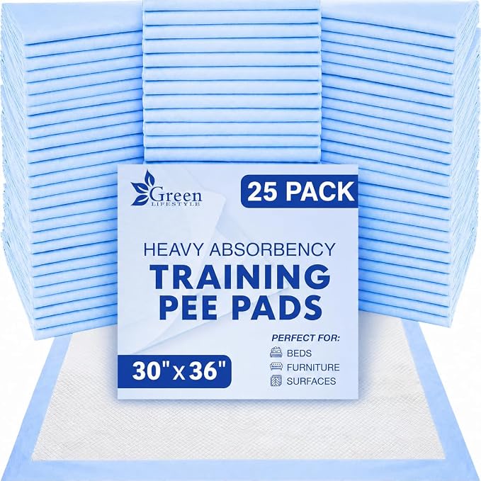 GREEN LIFESTYLE Underpads - Training Pet Pee Pads for Dogs, Cats - Pads for Adults, Seniors and Children - Ideal for Incontinence Protection (Pack of 25 - 30x36) by GreenLifeStyle