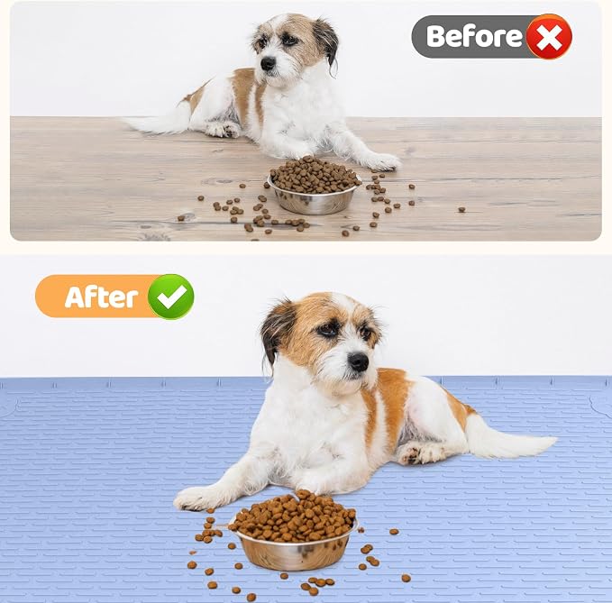 Dog Food Mat 34''x22'' Extra Large Dog Mat for Food and Water, Blue | Silicone Dog Bowl Mat with Raised Edge, Waterproof Non-Slip Pet Feeding Mat for Floors, fit for Dog Cat Bowls - Image 4