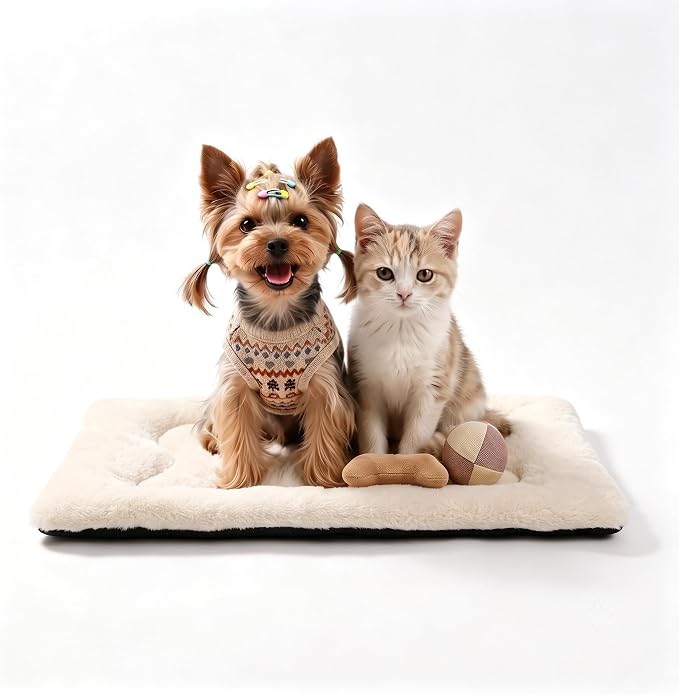Dog Bed 22" for Metal Crate Pad, Washable Kennel Mat for Small Puppy & Cats | Soft faux rabbit fur, non-slip,machine wash/dry, plush cushioning, for crates, floors & travel, multiple sizes for all breeds by Poimerk
