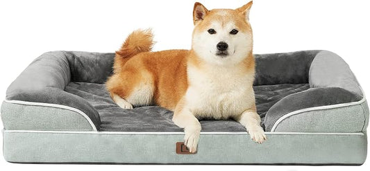 EHEYCIGA Orthopedic Dog Beds Large Sized Dog, Waterproof Washable Pet Bed | Non-Slip Bottom and Egg-Crate Memory Foam XL Dog Couch Bed with Washable Removable Cover, Greyish Green by EHEYCIGA