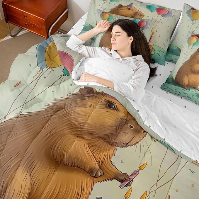 Erosebridal Cute Beaver King Size Comforter Set with Sheets, Wild Animal Bed in A Bag for Kids Teens Youth Adults Bedroom, Wildlife 7 Pcs Bedding Set, Happy Birthday Cake Candle Balloon Bed Sets - Image 7