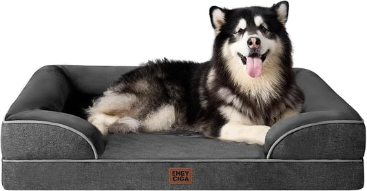 EHEYCIGA Orthopedic XXL Dog Bed, Waterproof Washable XL Big Pet Bed 48" | Non-Slip Bottom and Egg-Crate Memory Foam Extra Large Pet Couch Bed with Washable Removable Cover, Dark Grey by EHEYCIGA