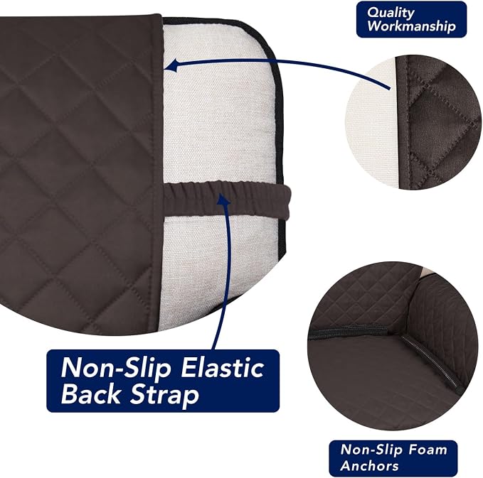 PureFit Reversible Quilted Couch Covers for Dogs Loveseat Sofa Cover 54" | Chocolate/Chocolate, Water Resistant Couch Protector, Washable Pet Couch Cover with Non Slip and Elastic Straps For Kids - Image 3