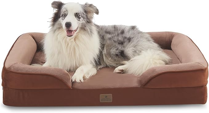 Bedfolks Orthopedic Dog Bed, Big Waterproof Dog Sofa Bed for Large Dogs, Egg Foam Pet Couch Bed with Removable Washable Cover and Nonslip Bottom, Brown by Bedfolks