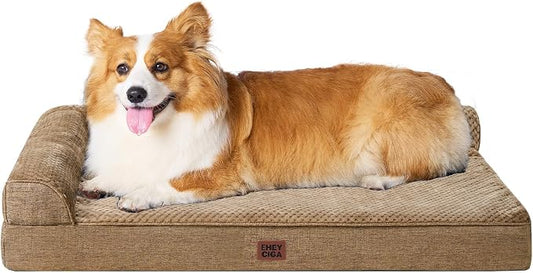 EHEYCIGA Large Dog Bed Memory Foam for Crate, Orthopedic Dog Bed Large Size Dogs with Washable Removable Cover, Waterproof Pet Sofa Couch with Nonskid Bottom, 35x22x6, Camel by EHEYCIGA