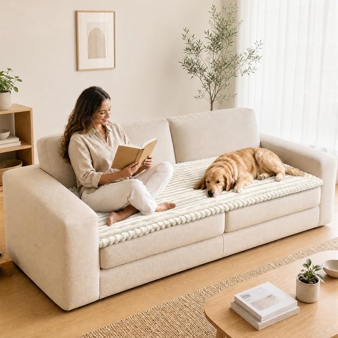 NAISI Pet Couch Covers for Sofa with Thick Filling and Non-Slip Bottom Sectional Sofa Covers Washable Friendly for Pets(1pc/27.5"x 82.6",Cream) - Image 5