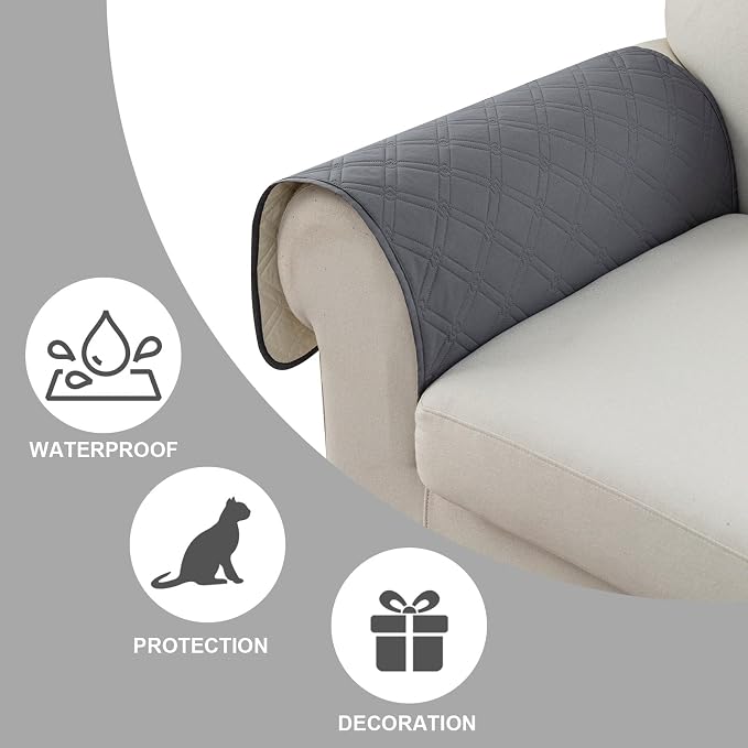 Genina Sofa Armrest Cover, Anti-Slip Armchair Slipcovers for Dogs Cats Pet, Water Resistant Couch Arm Cover for Backrest Recliner Loveseat, L Shaped Sofa, 23.6 x 27.5 Inches（2 Pieces） - Image 6