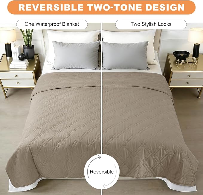 100% Waterproof Dog Bed Cover Pet Blanket(30"x30"),7-Layer Reversible Washable Sofa Couch for Furniture Car (Khaki+Khaki) - Image 3