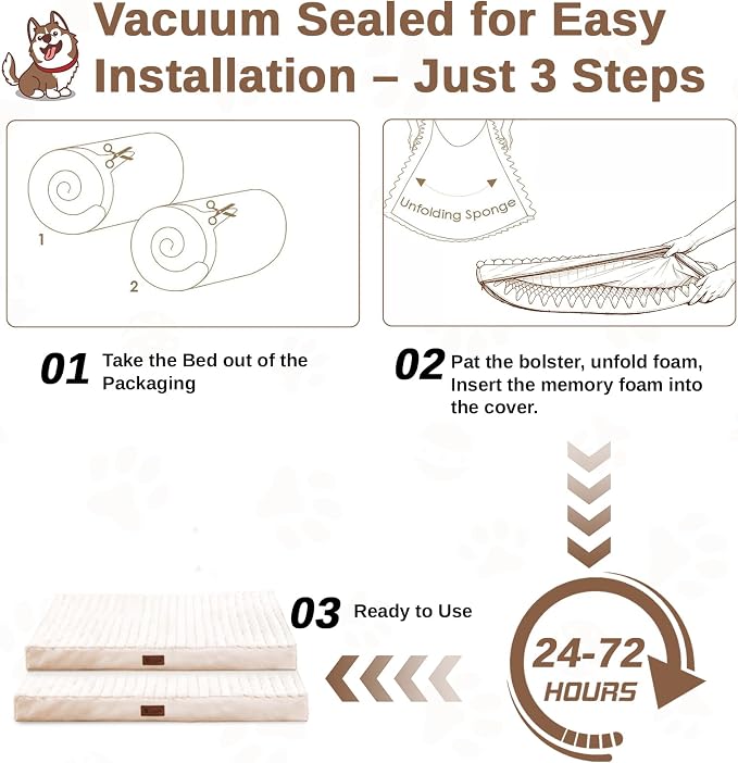 Orthopedic Dog Bed for Large Dogs, Firm Egg Crate Foam, Non-Slip Bottom | Machine Washable Cover, Plush Faux Rabbit Fur Top, Pet Beds for Crate, Floor & Car, Up to 50 lbs, Beige, 35"L x 22"W x 3"H - Image 8