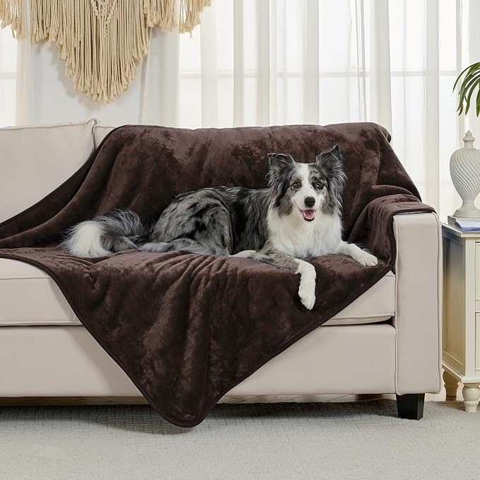 Waterproof Blanket for Bed Couch Sofa, Soft Liquid Pee Proof Pet Blanket for Dog Puppy Cat, Reversible Sherpa Fleece Furniture Protector (Brown, 60x80 inches) - Image 2