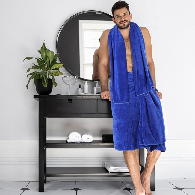 Mixweer 4 Pcs Oversized Bath Towels, 40 x 80 Inch Giant Microfiber Jumbo Bath Sheets Soft Bathroom Microfiber Quick Dry Absorbent Shower Towels for Spa Camping Beach(Navy Blue) - Image 5