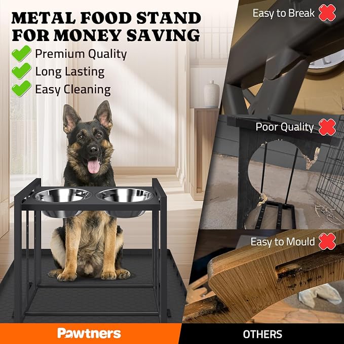 Elevated Dog Bowl for Medium Breed, Height Adjustable Feeder with Mat Black | Adjustable Height at 15°Tilted Angle, Lightweight, Nonslip, All-Iron Structure, Stainless Steel bowls, Easy Assembly Cleaning - Image 4