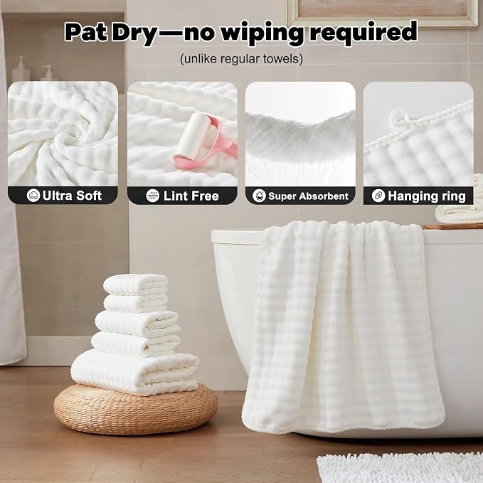 COZYART Lint Free 8 Pcs Bathroom Towels Set Ultra Soft Microfiber White | Fluffy, Thick, Highly Absorbent, Fast Dry, No Shedding, No Pilling, Fade Resistant, Durable, Long-lasting - Image 5