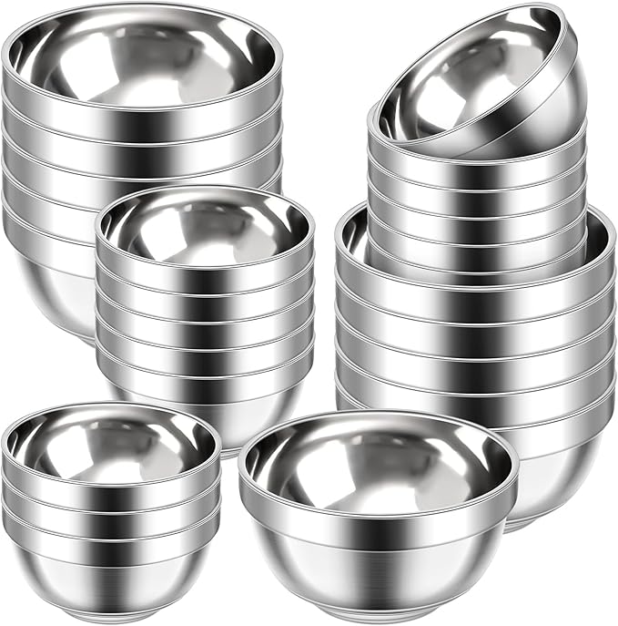 Mimorou 20 Pack 304 Stainless Steel Bowls Set 13oz 20oz Metal Double Walled Insulated Snack Mixing Lightweight Multipurpose Toddler Dinner Bowls for Ice Cream, Cereal, Snack by Mimorou
