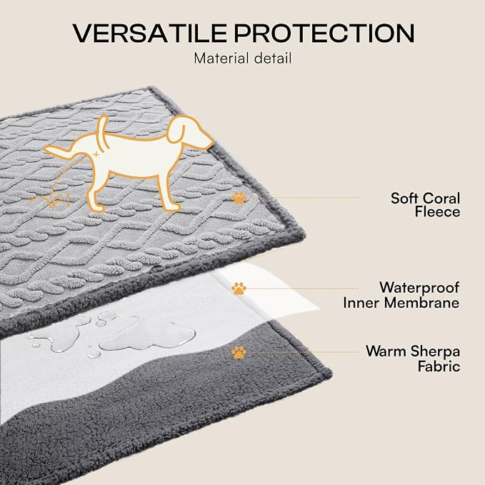 Luciphia Waterproof Dog Blanket, Reversible Sherpa Fleece for Couch Cover | Reversible waterproof pet blanket soft fleece machine washable protect couch bed, Light Grey 65" x 57" - Image 3