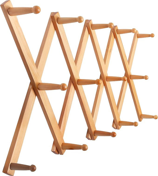 SKOLOO Hat Rack for Wall with 14 Hooks, Solid Wooden, Modern, Expandable Coat Rack Wall Mount for Coats, Hats, Bags, Baseball Caps, Natural Color by SKOLOO