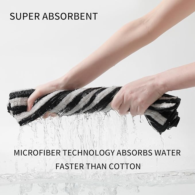 18-Piece Microfiber Bath Towels Set - 6 Bath Sheet, 6 Hand Towels, 6 Washcloths, Soft, Highly Absorbent Bathroom Towel, Quick Dry & Less Lint Shower towel for Bathroom, Hotel, Spa, Dorm-Black White - Image 3