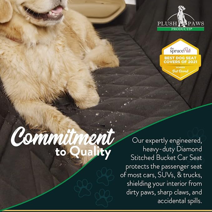 Plush Paws Products Premium Bucket Car Seat Protector | Diamond Stitching | Washable & Waterproof Front Seat Dog Cover Car, Truck, & SUV | Nonslip, Tear Resistant Pet Passenger Seat Cover | Tan - Image 5