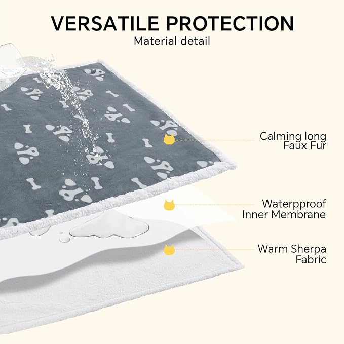 Luciphia Waterproof Dog Blanket Reversible Sherpa Fleece for Small Dogs Cat | Soft Print Pet Blanket Washable Pee Proof, Furniture Protector for Couch Sofa Bed Car, Cozy Throw (57" x 40", Grey) - Image 3