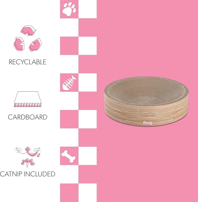 CSR1010J Nelson 20.13" Modern Cardboard Round Bowl Cat Scratcher with Catnip, Oak Wood - Image 4