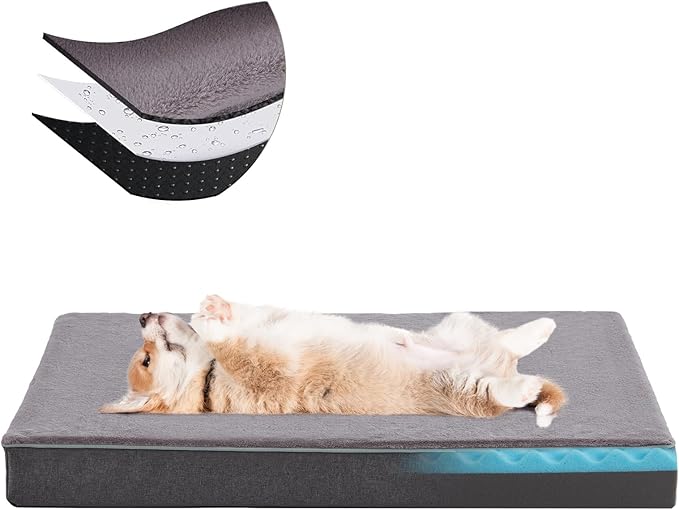 Orthopedic Memory Foam Dog Bed,Cooling Dog Beds for Medium Dogs, Washable Pet Beds for Crate with Faux Fur Cover, Waterproof Lining, M(29inch) by URGVANZPET