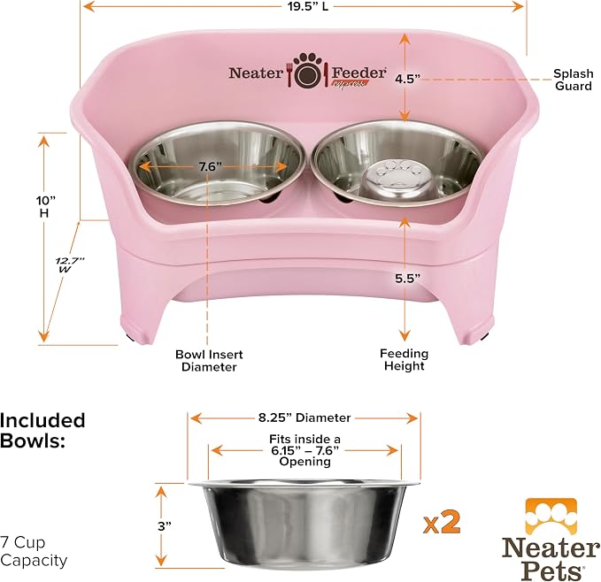 Neater Feeder - Express Model w/Slow Feed Bowl - Mess-Proof Dog Bowls (M/L, Pink) Made in USA – Elevated, No Spill, Non-Tip, Non-Slip, Raised Stainless Steel Food/Water Pet Bowls Aid Digestion - Image 9