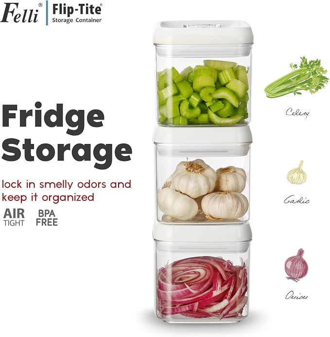 Felli Flip Tite Food Storage Container 5" LARGE Size Airtight Lid Lock Top, Stackable Kitchen Canister for Space Saving, Pantry Fridge Cupboard Organizer, Spice Seasoning Pet Treats Snack (1.1 qt) - Image 5