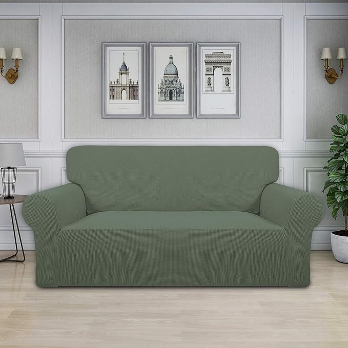 Easy-Going Stretch Oversized Loveseat Couch Covers Washable Greyish Green | 1-Piece Large Loveseat Cover for 2 Cushion Couch Furniture Protector RV Sofa Slipcover Soft with Bottom for Kids Pets - Image 2