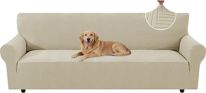 Stretch Sofa Cover Non-Slip Washable Furniture Protector | Stretch, 91"-110".Soft, Non Skid Foam, Elastic Bottom, Machine Washable, for Kids & Pets, Couch & Sofa, Khaki by YSTELLAA