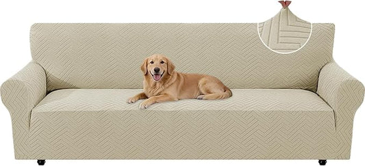 Stretch Sofa Cover Non-Slip Washable Furniture Protector | Stretch, 91"-110".Soft, Non Skid Foam, Elastic Bottom, Machine Washable, for Kids & Pets, Couch & Sofa, Khaki by YSTELLAA