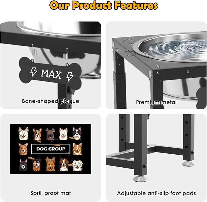 ADENGL 0.8 Gallon Elevated Dog Water Bowl for Medium Dog, 4-Height Adjustable (8–12.2'') Raised Stainless Steel Bowl with Spill-Proof Mat & Sturdy Metal Stand, Easy-Clean Feeder for Indoor/Outdoor Use - Image 5