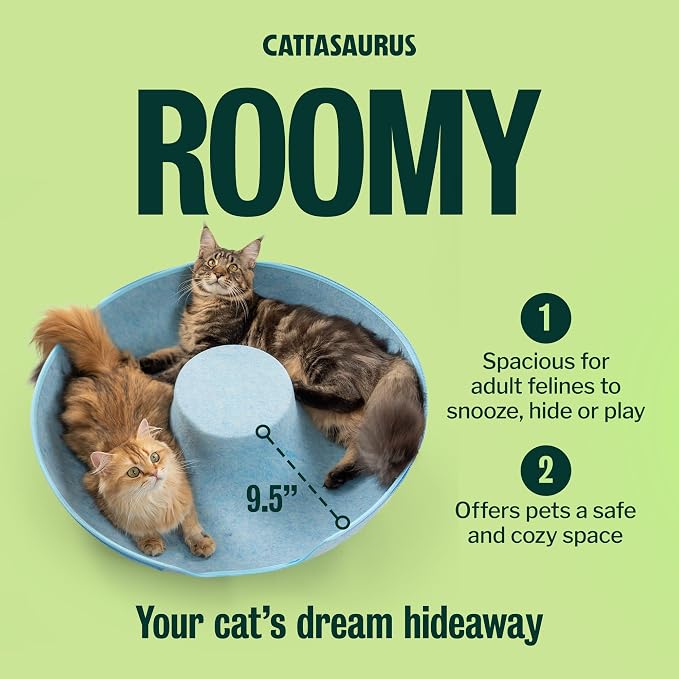 Cattasaurus Peekaboo Cat Cave Donut for Multiple & Large Cats up to 30-45 lbs, 3-in-1 Self Warming Cat Bed, Tunnel & Scratcher for Indoor Cats, Washable & Detachable Small Dog Bed (Blue, Jumbo) - Image 3