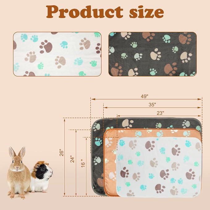 YUEPET Waterproof Guinea Pig Blankets Washable 3 Pack Small Animal Fleece Cage Liners Pet Soft Sleep Mat Pad Cover Warm Flannel Throw for Hamster Guinea Pig Rabbit Chinchilla Hedgehog Ferret 35"×24" - Image 2