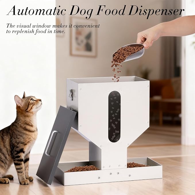 Automatic Cat Feeder 2 Cats Gravity Dual Cat Feeder Auto Dry Food Dispenser with Strong Anti-Jam Galvanized Steel Pet Food Station Indoor & Outdoor - Image 6