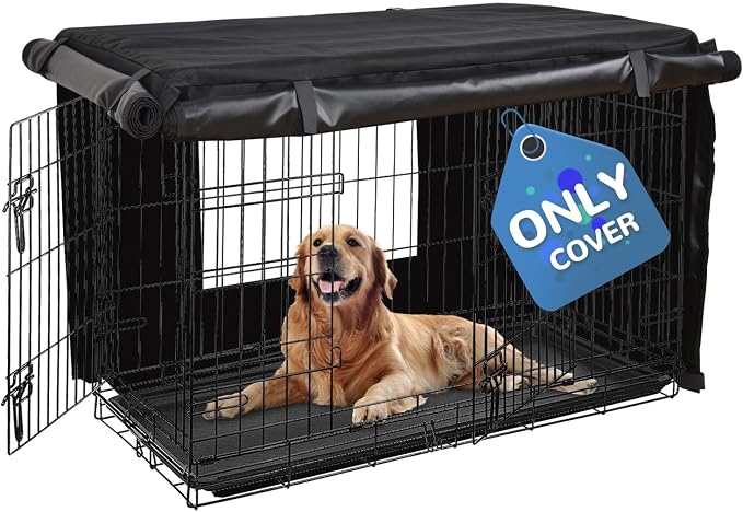 HONEST OUTFITTERS Dog Crate Cover, 55L x 38W x 45H, Black, Heavy-Duty Oxford Fabric, Double Door, Pockets, Mesh Window, Fits 54-Inch Wire Crate, Waterproof, Portable, Indoor Use by HONESTOUTFITTERS