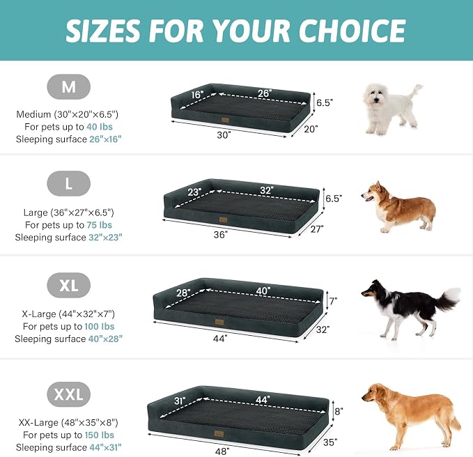 COZY KISS Orthopedic Dog Bed for Extra Large, XXL Dogs Bed, L Shaped Foam Anti-Slip Bottom Giant Pet Cat Sofa with Washable Cover, Suitable for Pet Up to 150 lbs, 48x35x8 inch, Black ﻿ - Image 4