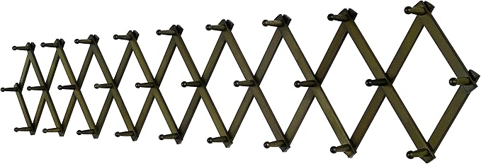 SKOLOO Accordion Wall Hanger with 28 Hooks, Modern Expandable Coat Rack Hat Rack for Wall, Solid Wooden, Dark Walnut Color by SKOLOO