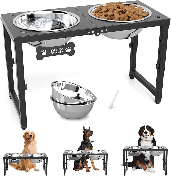 SHAINFUN Elevated Dog Bowls for Large Dogs, 3 Height Adjustable，Raised Tall Dog Food Water Bowl Stand with Two 101oz Bowls by SHAINFUN