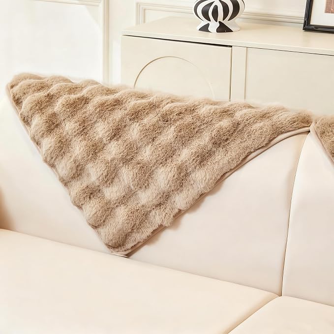 DREAMINGO Faux Fur Couch Backrest Cover, Soft Plush Sofa Covers for Pet Washable, Non Slip Furniture Protector for 2-3 Cushion Couch Sofa, 35.4x35.4 Inch, Coffee by DREAMINGO