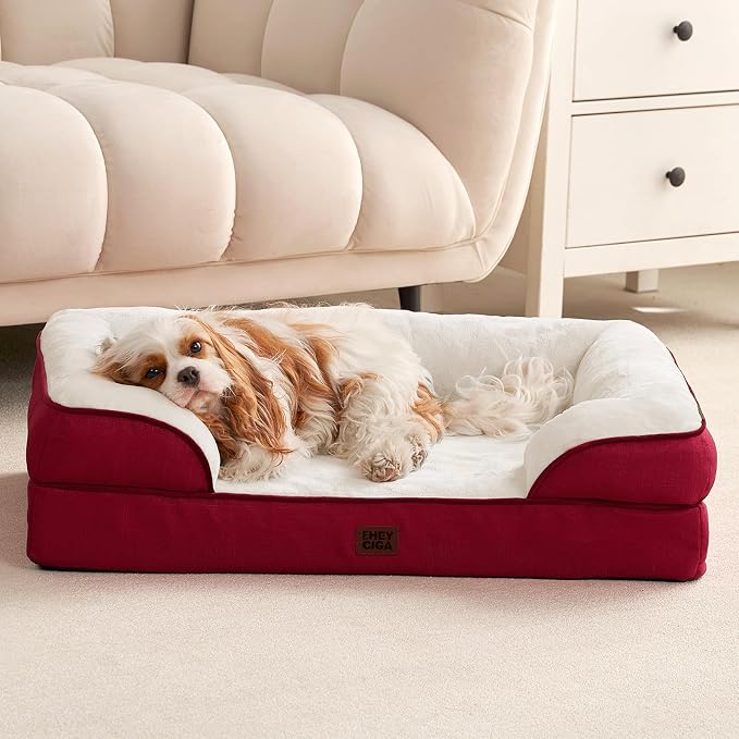 EHEYCIGA Orthopedic Extra Large Dog Bed, Waterproof Washable XL Pet Bed 44" | Non-Slip Bottom and Egg-Crate Memory Foam Big Dog Couch Bed with Washable Removable Cover, Red, 44Inch - Image 8