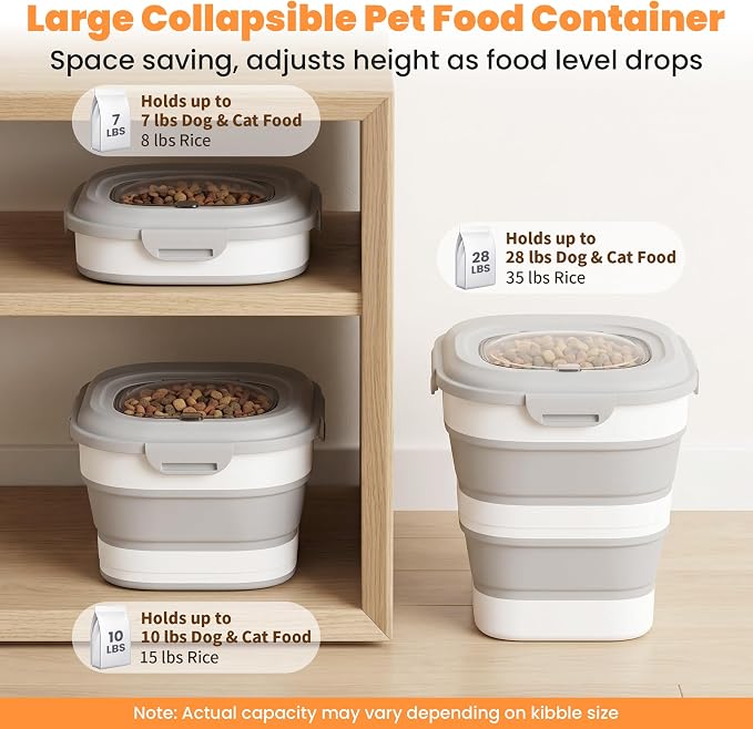 28 Lbs Dog Food Storage Container, Collapsible Cat Food Container | Airtight Pet Food Storage Containers with Wheels, Clear Window, Measuring Cup and Scoop, BPA Free for Rice, Flour, Bird Seed - Image 2