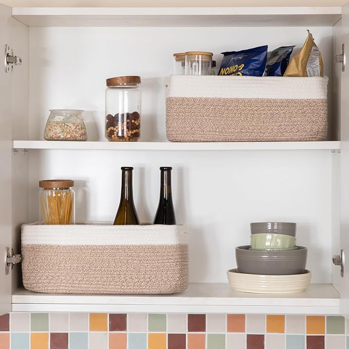 OIASKET Storage Baskets for Organizing 3 Pack, Woven Baskets for Shelves, Closet Organizer Bins Empty Gift Basket Toy Storage for Toys, Books, Towels, Clothes, 15"x11.42"x6.7", Yellow - Image 6