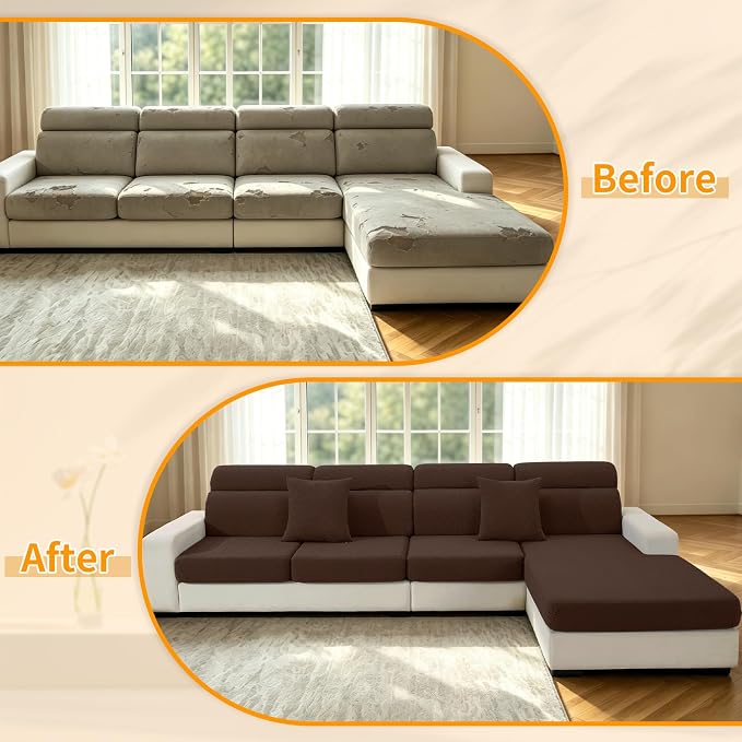 XINEAGE Large Couch Cushion Covers Seat Cushion Cover Thick Stretch Sofa Slipcovers 2 Piece Individual Couch Covers with Elastic Bottom(2 XL Seat Cushion/Backrest,Coffee) - Image 7