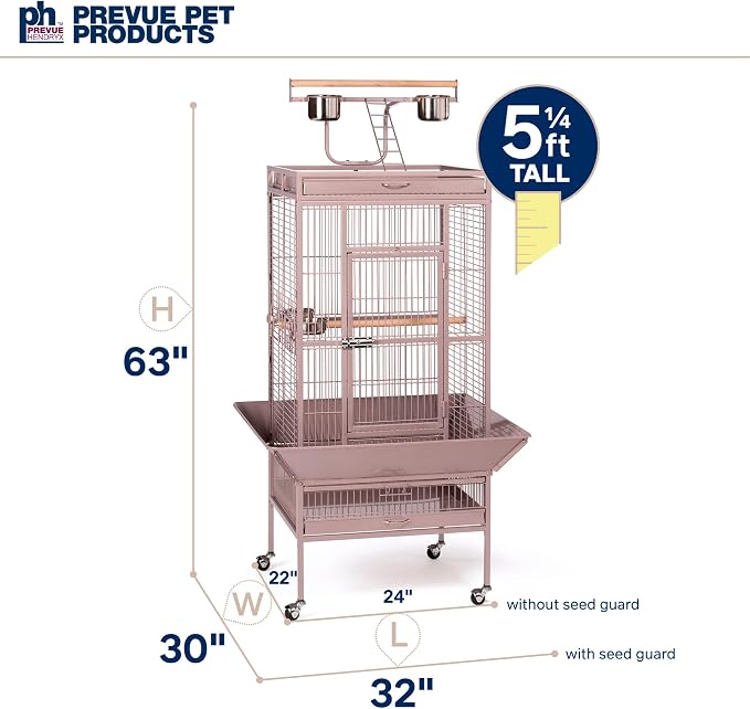 Prevue Pet Products Playtop Bird Cage - Medium Cage with Wheels for Parrots, Conures, Cockatiels, & Similarly Sized Birds, with Rolling Stand and Seed Guard - Blush Finish - Image 4