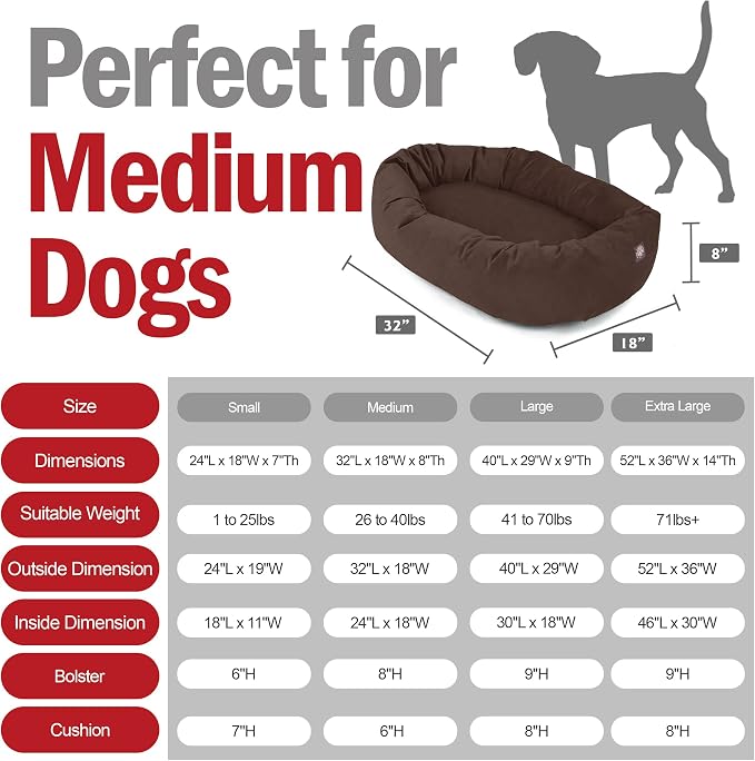 Majestic Pet 32 Inch Suede Calming Dog Bed Washable – Cozy Soft Round Dog Bed w/Spine Support for Dogs to Rest Head - Fluffy Donut Dog Bed 32x23x7 (Inch) - Round Pet Bed Medium – Chocolate (2025) - Image 3
