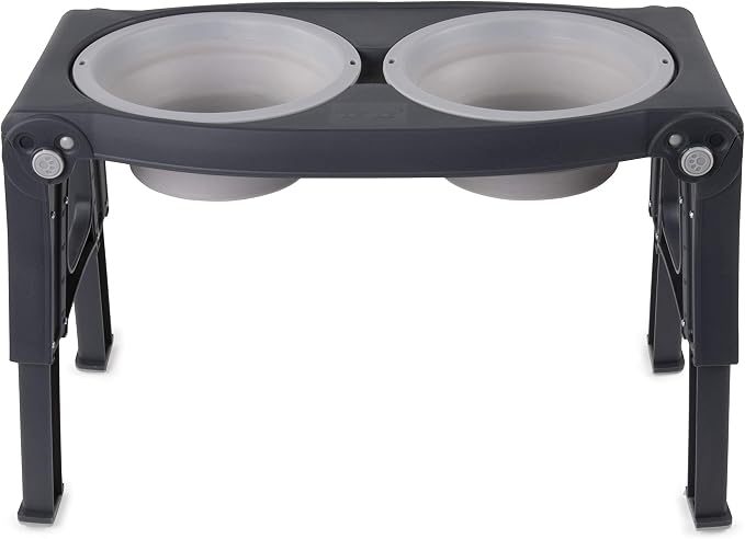 Dexas Pets Adjustable Height Double Pet Feeder, Light Gray by Dexas
