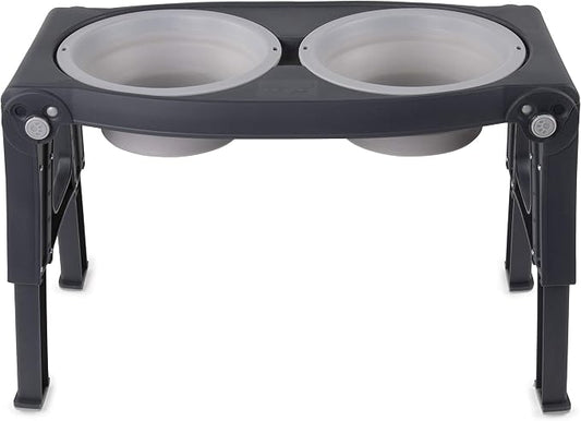 Dexas Pets Adjustable Height Double Pet Feeder, Light Gray by Dexas