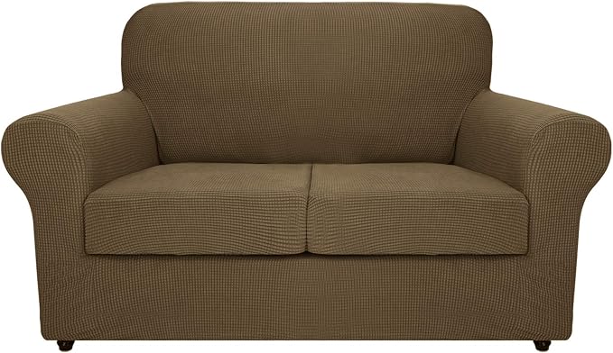 MAXIJIN 3 Piece Couch Covers for 2 Cushion Couch Super Stretch Loveseat Slipcover Dogs Pet Proof Fitted Furniture Protector Spandex Non Slip Sofa Love Seat Cover Washable (Loveseat, Brown) by MAXIJIN